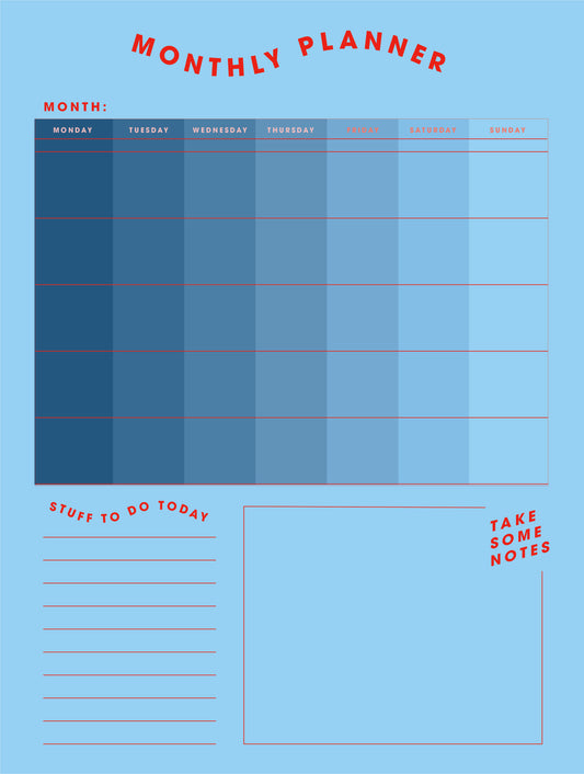 "Monthly" Winsor Blue Acrylic Planner